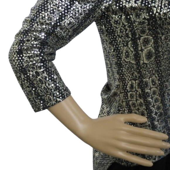 Frank Lyman Design High-Low 3/4 Sleeve Sparkling Top - Picture 4 of 11